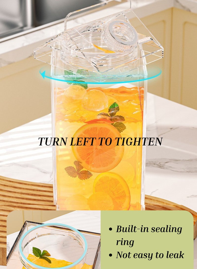 MIXDE 2 Packs Plastic Juice Bottle Drink Containers, Milk Carton Water Bottle Milk Bottles 1.9L Clear Juice Tea Jug BPA Free Leakproof Water Cups Portable Reusable Juicing Bottle for Milk Homemade Beverages - Image 3